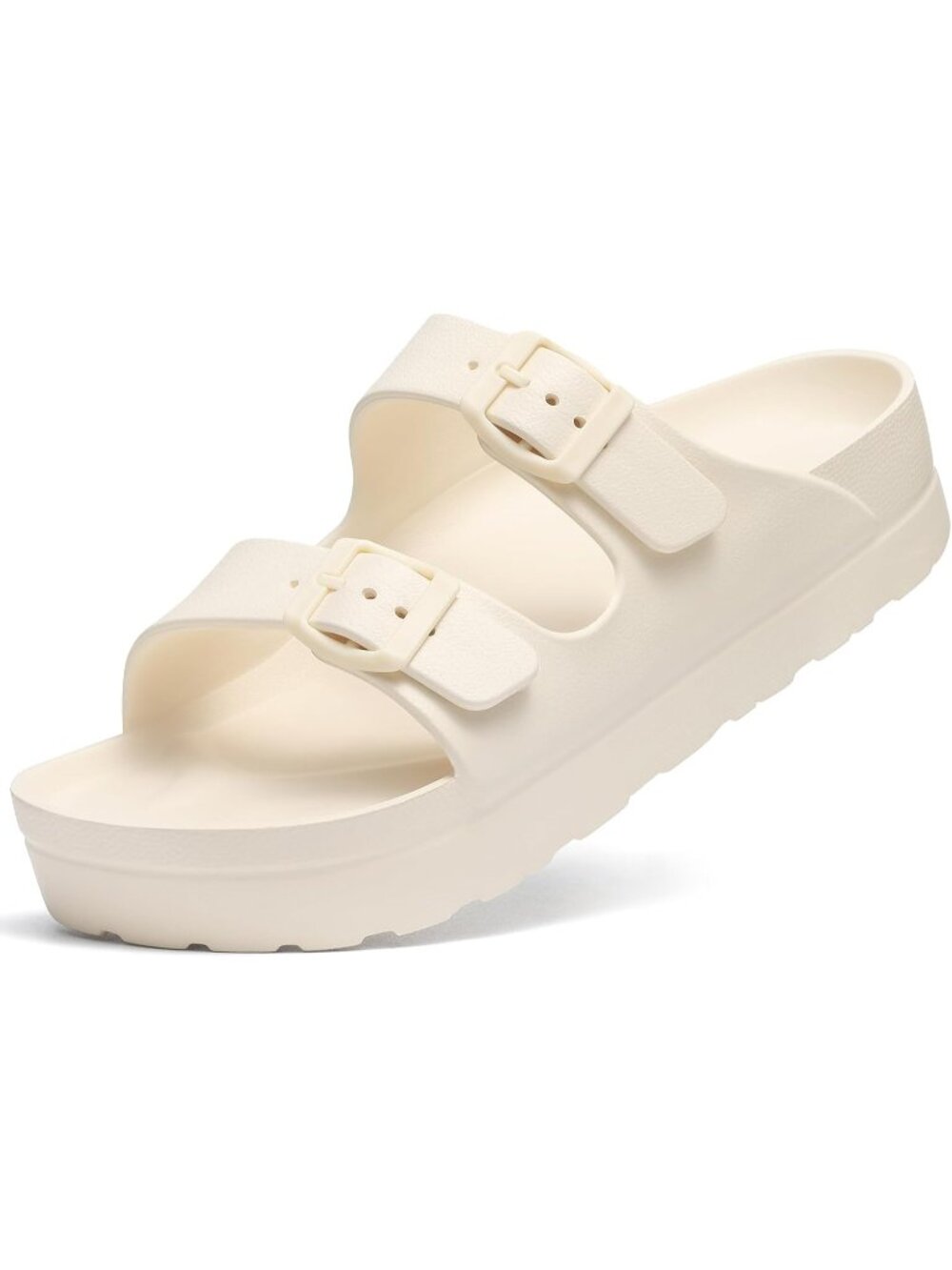 👑Womens Cream Slip on Slides Comfortable Summer Beach Sandals Adjustable Buckle